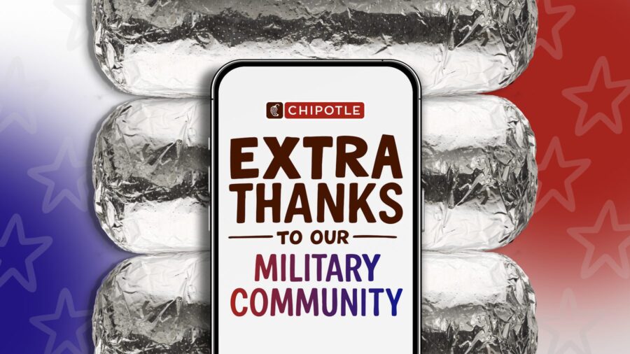 Chipotle Veterans Day graphic reading Extra thanks to our military community